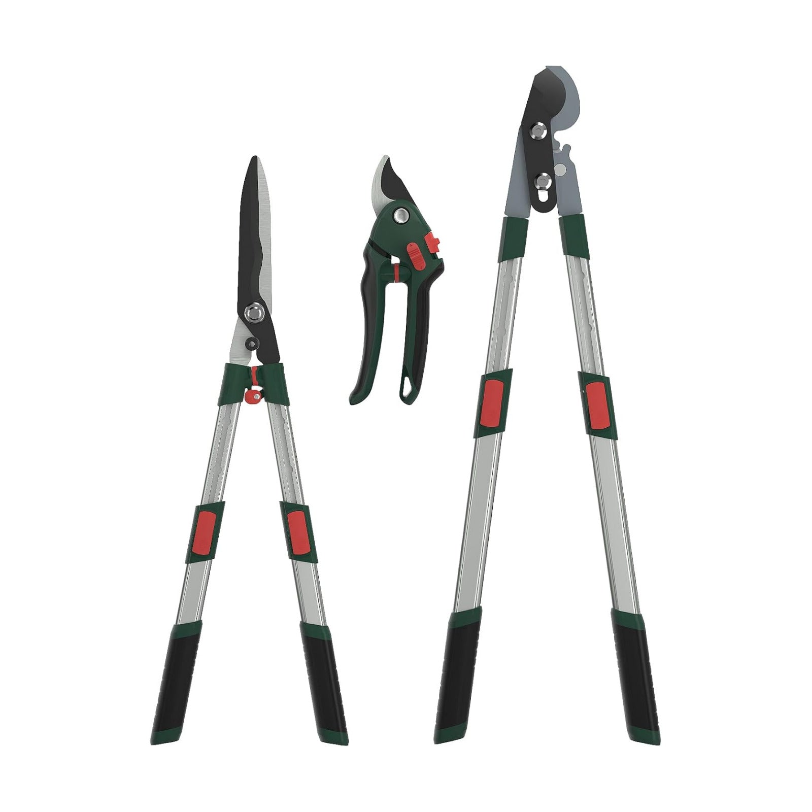 GARTOL 3-Piece Garden Tool Set - Bypass Lopper, Hedge Shears, Pruning Shears with Telescopic Aluminum Handles