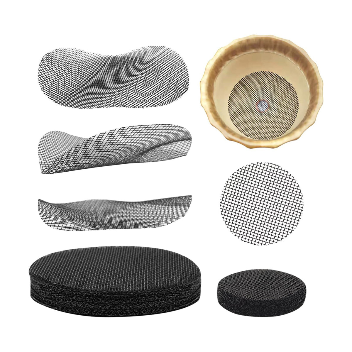 100 Pcs Flower Pot Hole Mesh Pad, Rounds Plant Drainage Screens Gasket, Plastic Drainage Hole Pot Bonsai Mesh, Bonsai Bottom Grid Mat, Keep Soil from Flowing Away (2 inch & 4 inch)