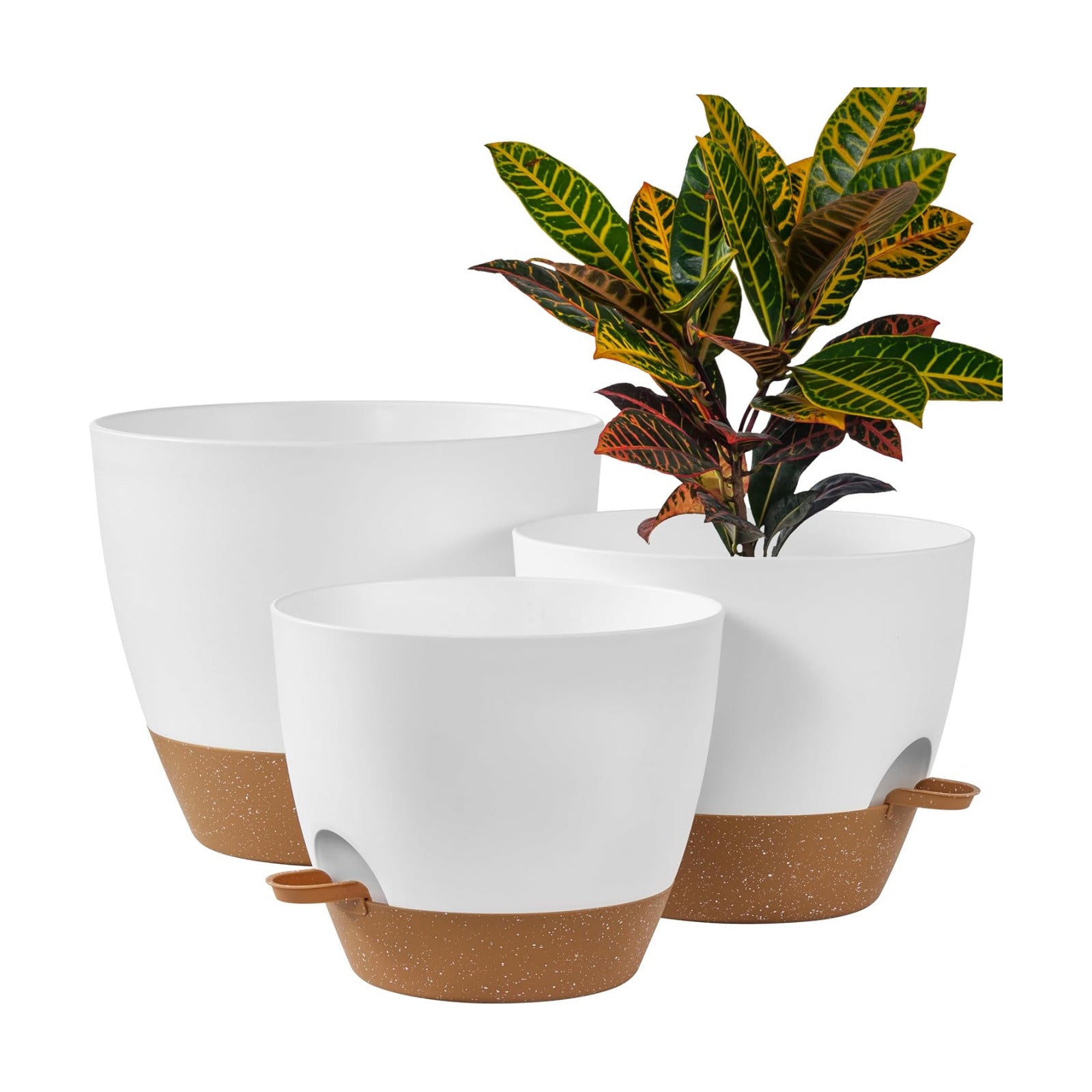 FaithLand 3-Pack Large Planter Pots, 12 10 9 Inch Self Watering Flower Pots for Indoor Outdoor Garden Plants, White
