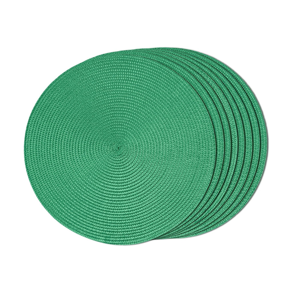 FunWheat Round Braided Placemats Set of 8 Table Mats for Dining Tables Woven Washable Non-Slip Place mats 15 inch(Holly Green, 8pcs)