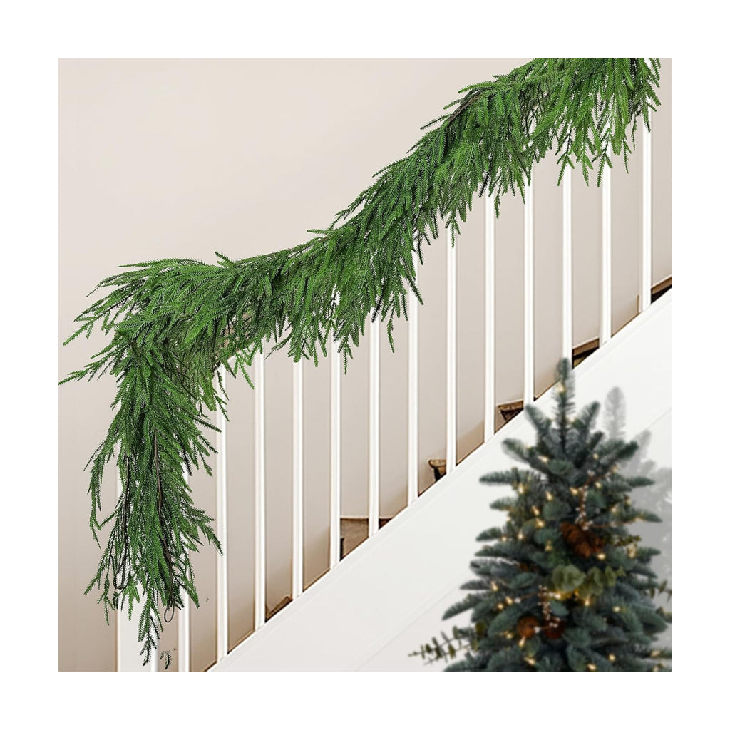 2 Pcs Christmas Norfolk Pine Garland, 6 Ft Dense Pine Garland Ornament