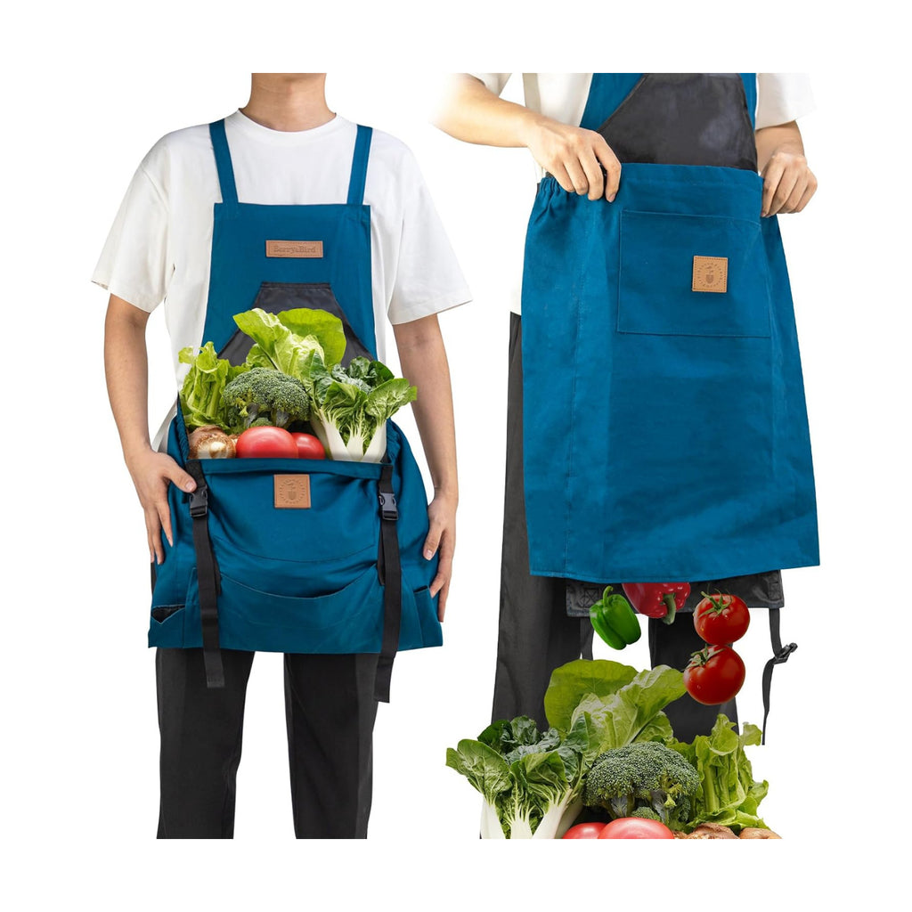 Berry&Bird Harvest Apron, Canvas Gardening Apron with Pockets and Harvesting Pouch Waterproof Harvesting Apron