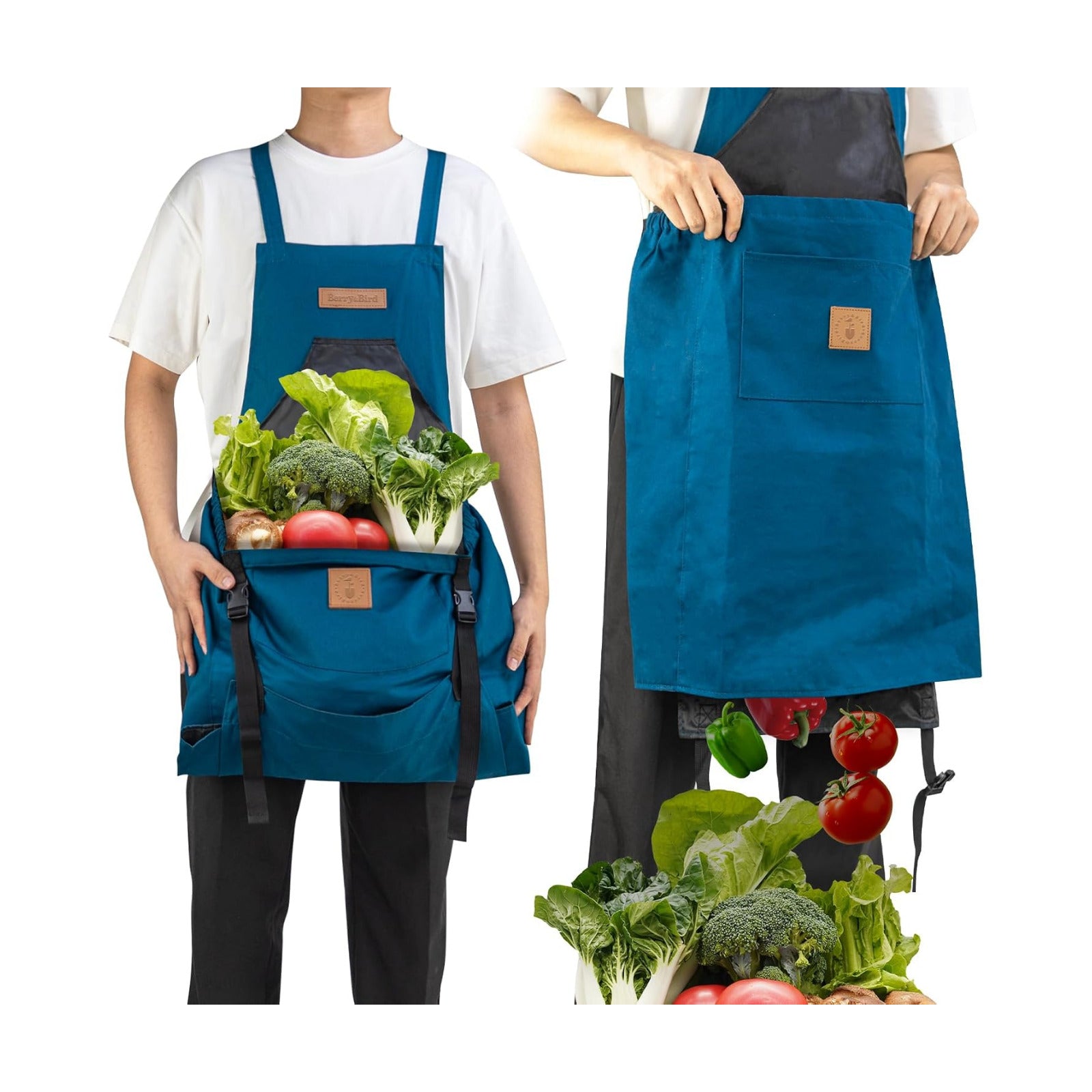Berry&Bird Harvest Apron, Canvas Gardening Apron with Pockets and Harvesting Pouch Waterproof Harvesting Apron