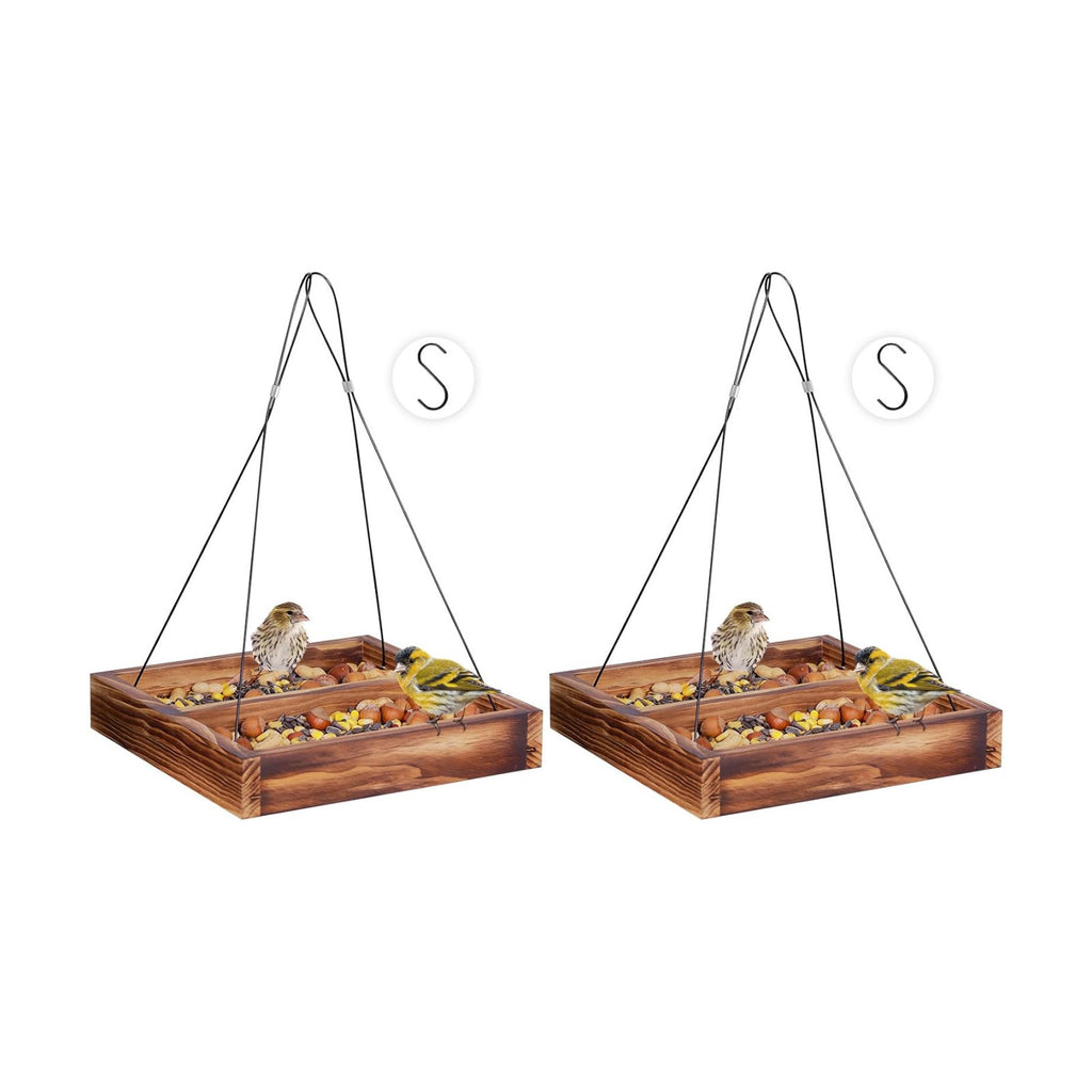 MIXXIDEA Bird Feeder Hanging Tray, Wooden Platform Hummingbird Feeder Mesh Seed Platform for Garden Yard Outside Decoration Attracting Wild Birds (Brown)