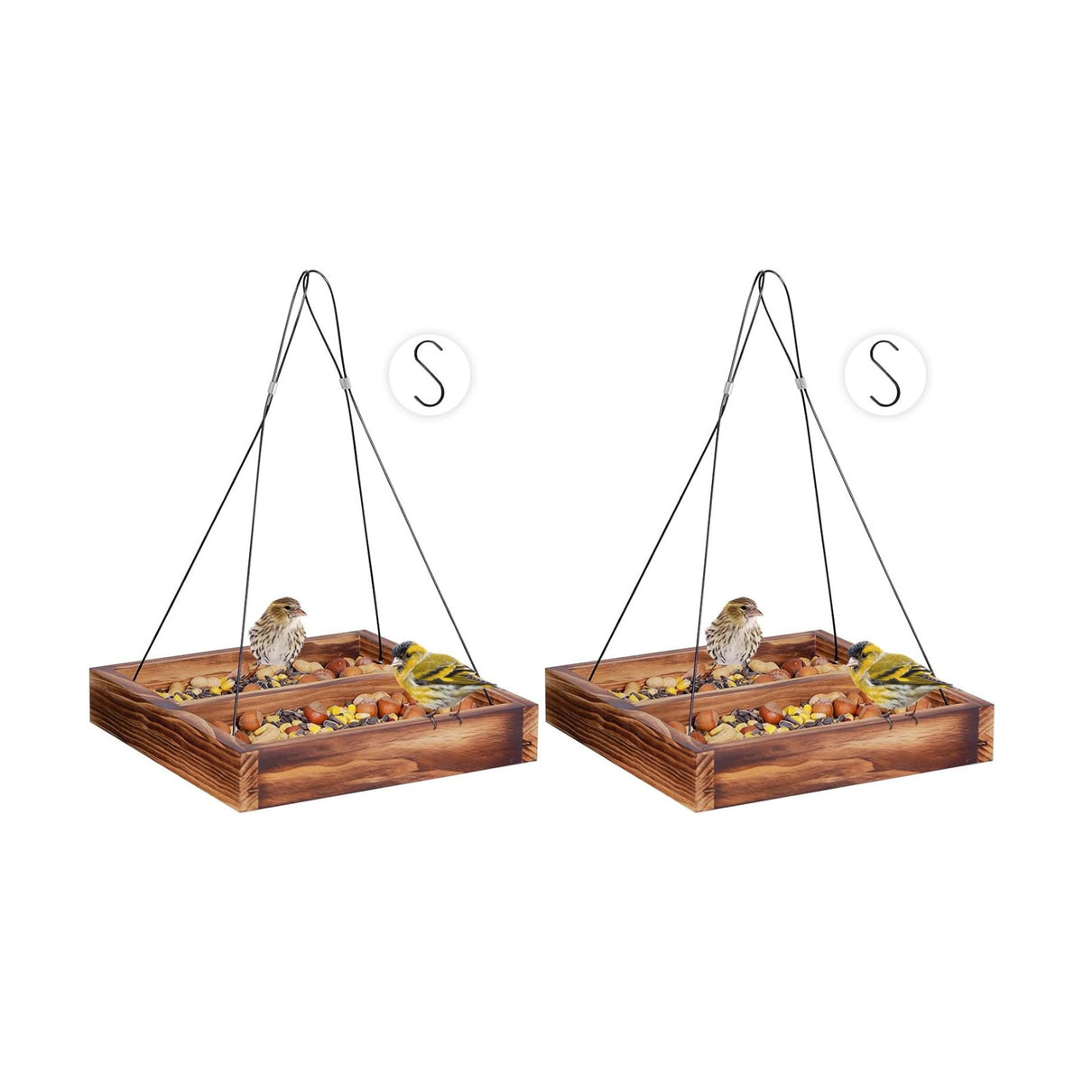 MIXXIDEA Bird Feeder Hanging Tray, Wooden Platform Hummingbird Feeder Mesh Seed Platform for Garden Yard Outside Decoration Attracting Wild Birds (Brown)