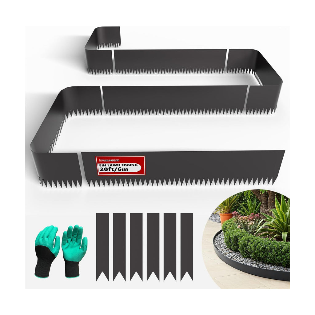 20ft. 6-Pack Galvanized Metal Edging for Landscaping - 40" L x 8" H Metal Landscape Edging with 6 Stakes, Hammer-in