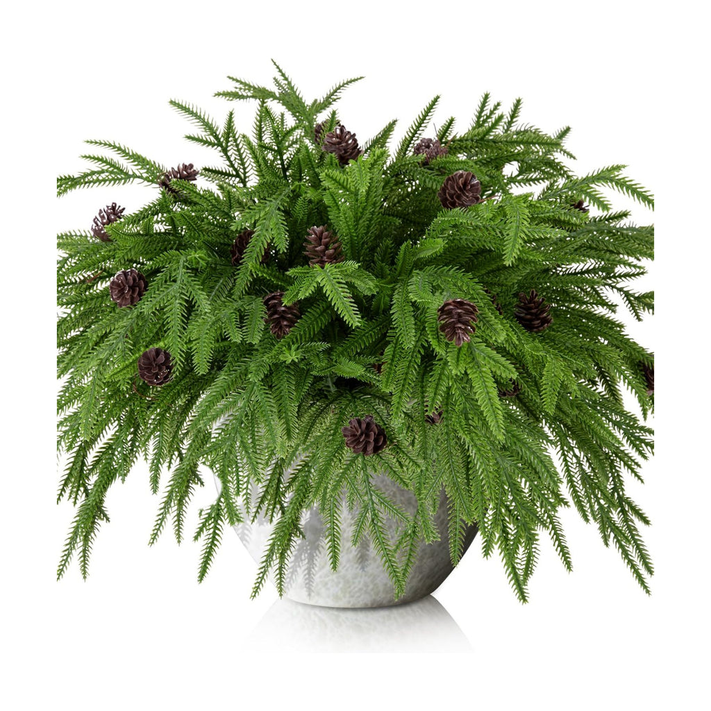 15 Pcs Christmas Norfolk Pine Branches Pine Cones, Faux Christmas Sprigs