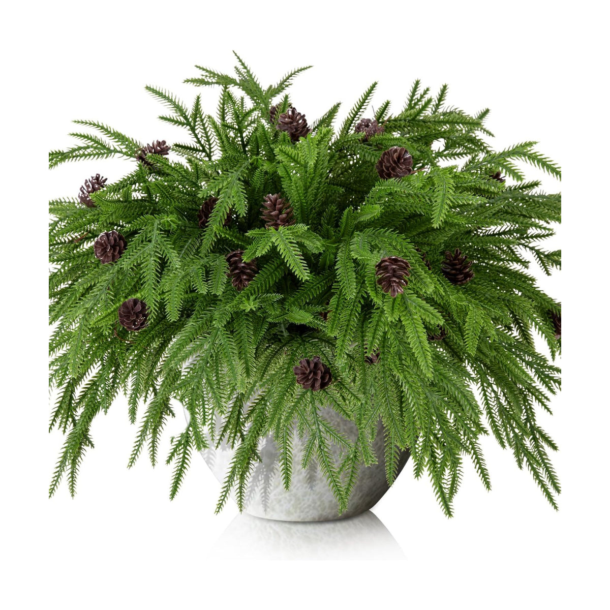 15 Pcs Christmas Norfolk Pine Branches Pine Cones, Faux Christmas Sprigs