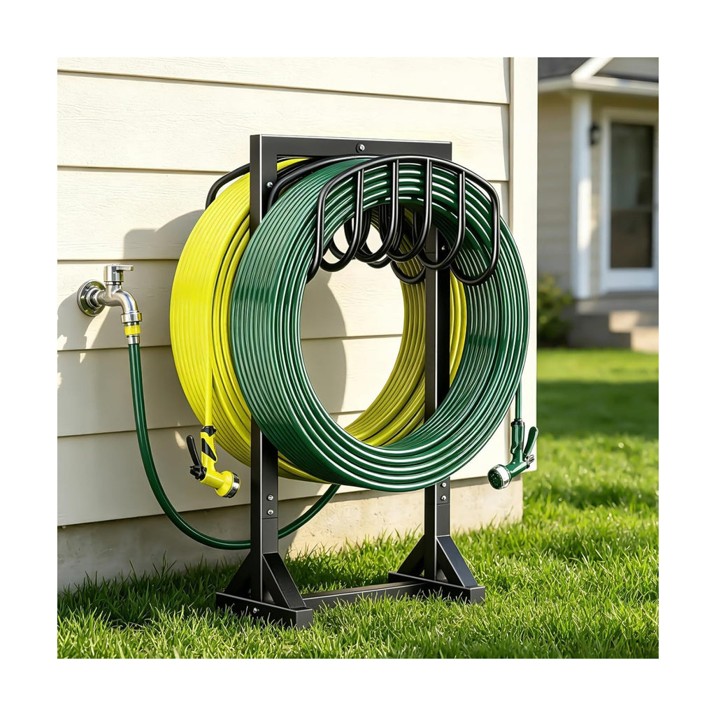 HeroicLion Garden Hose Holder Holds 2 x 151FT Hoses, Heavy-Duty Metal Freestanding Hose Stand Hanger with Stable Base