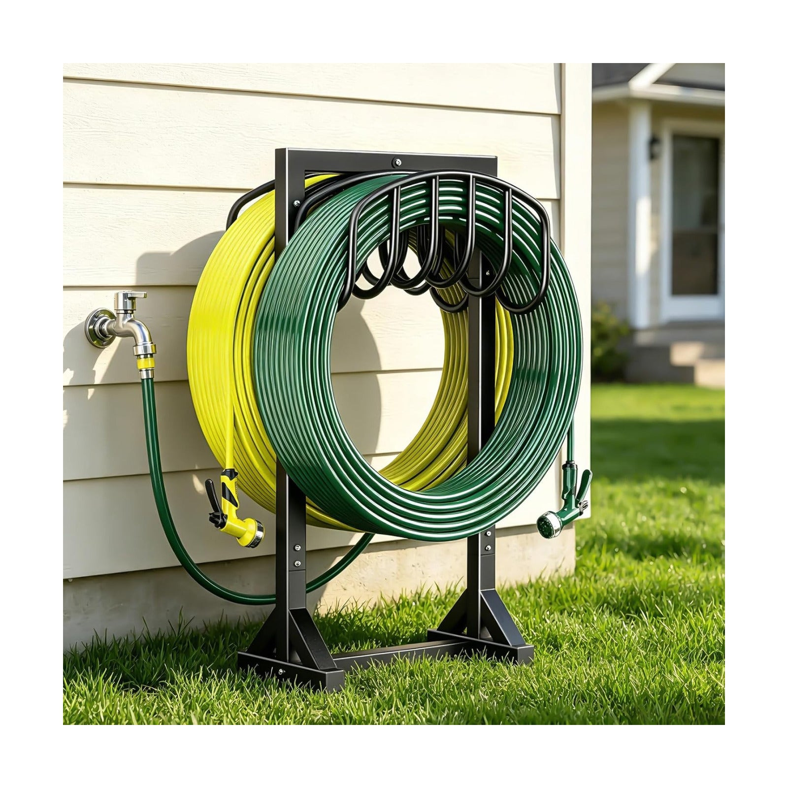 HeroicLion Garden Hose Holder Holds 2 x 151FT Hoses, Heavy-Duty Metal Freestanding Hose Stand Hanger with Stable Base