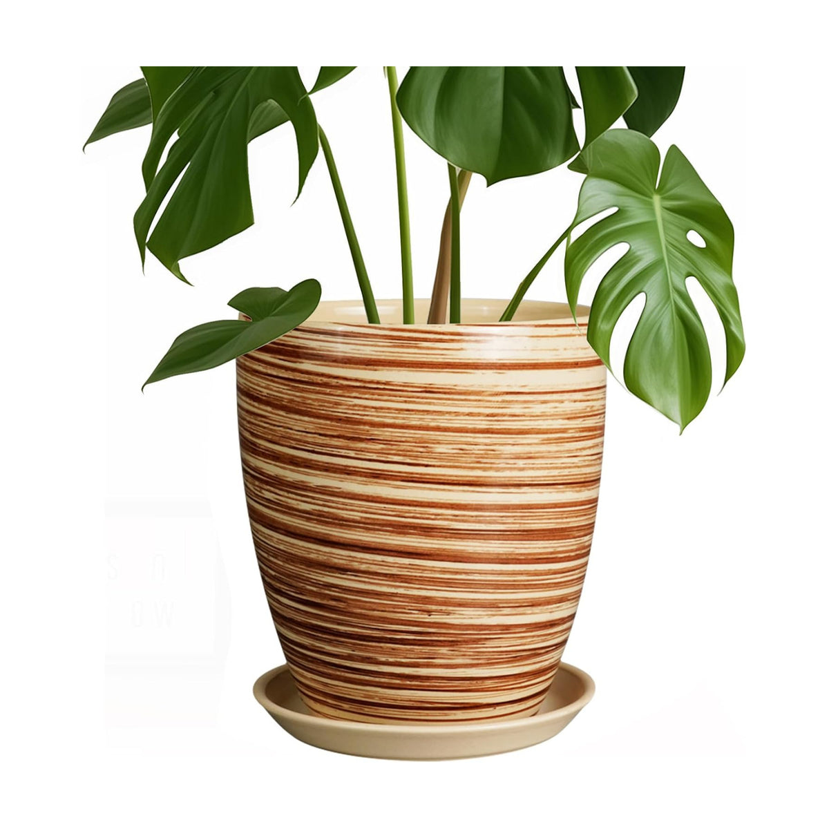 8 Inch Plant Pot, Ceramic Planter with Drainage Hole and Saucer Large Flower Pot for Home Patio Garden Office, Yellow