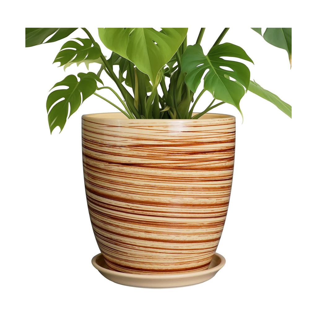 10 Inch Plant Pot Ceramic Pots for Plants with Drainage Hole and Saucer Round Flower Pot for Home Patio Garden Office Yellow