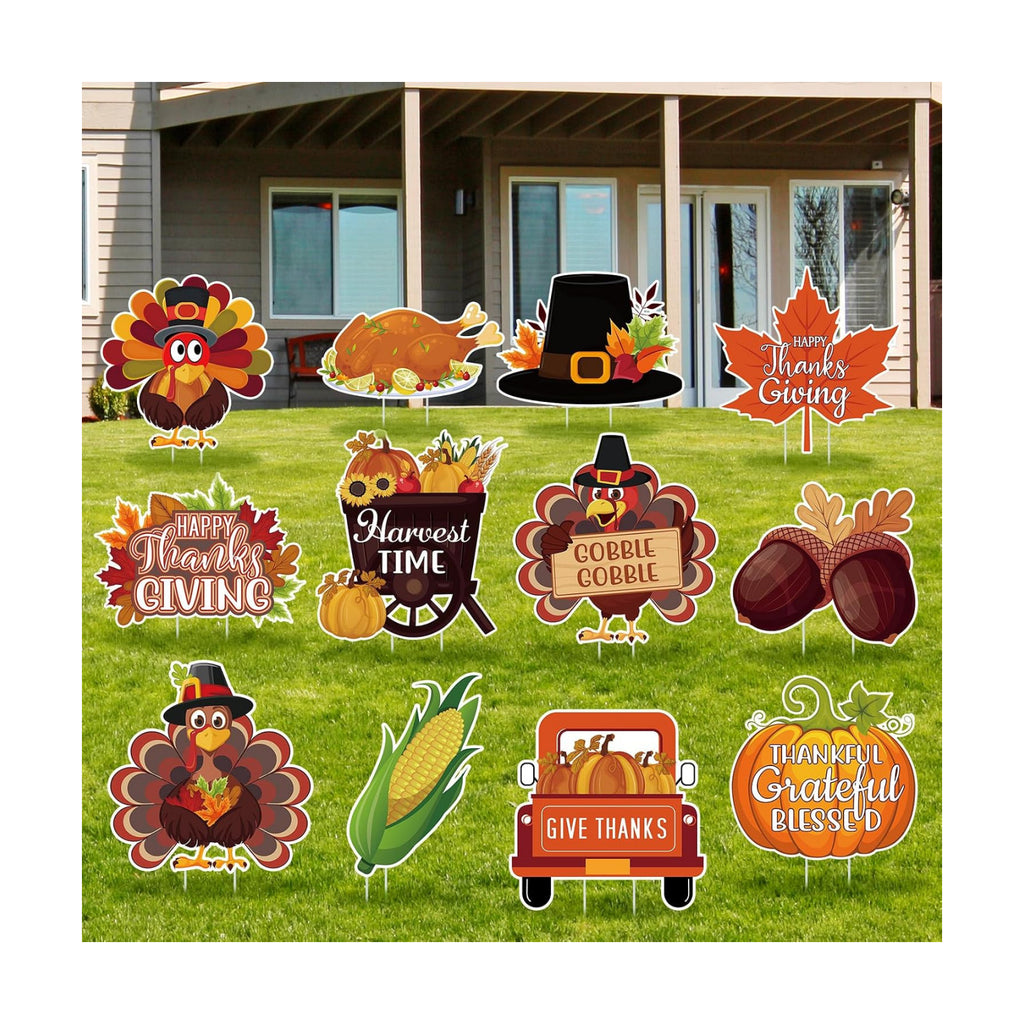 Threehoney 12 Pcs Thanksgiving Yard Signs with Stakes