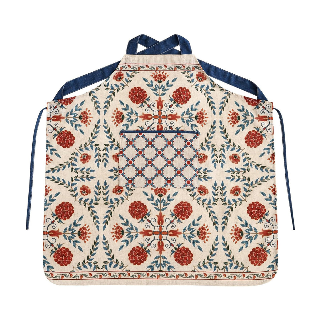 patdrea Blue Floral Linen Apron with Pocket,French Kitchen Garden Chef BBQ Aprons for Women and Men,Crisscross Back