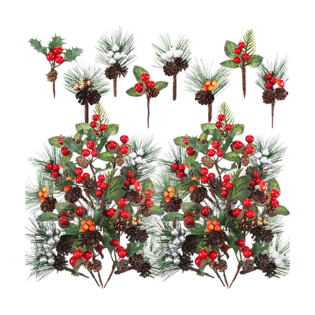 Panelee 48 Pcs Christmas Picks for Crafts, Xmas Floral Picks and Sprays