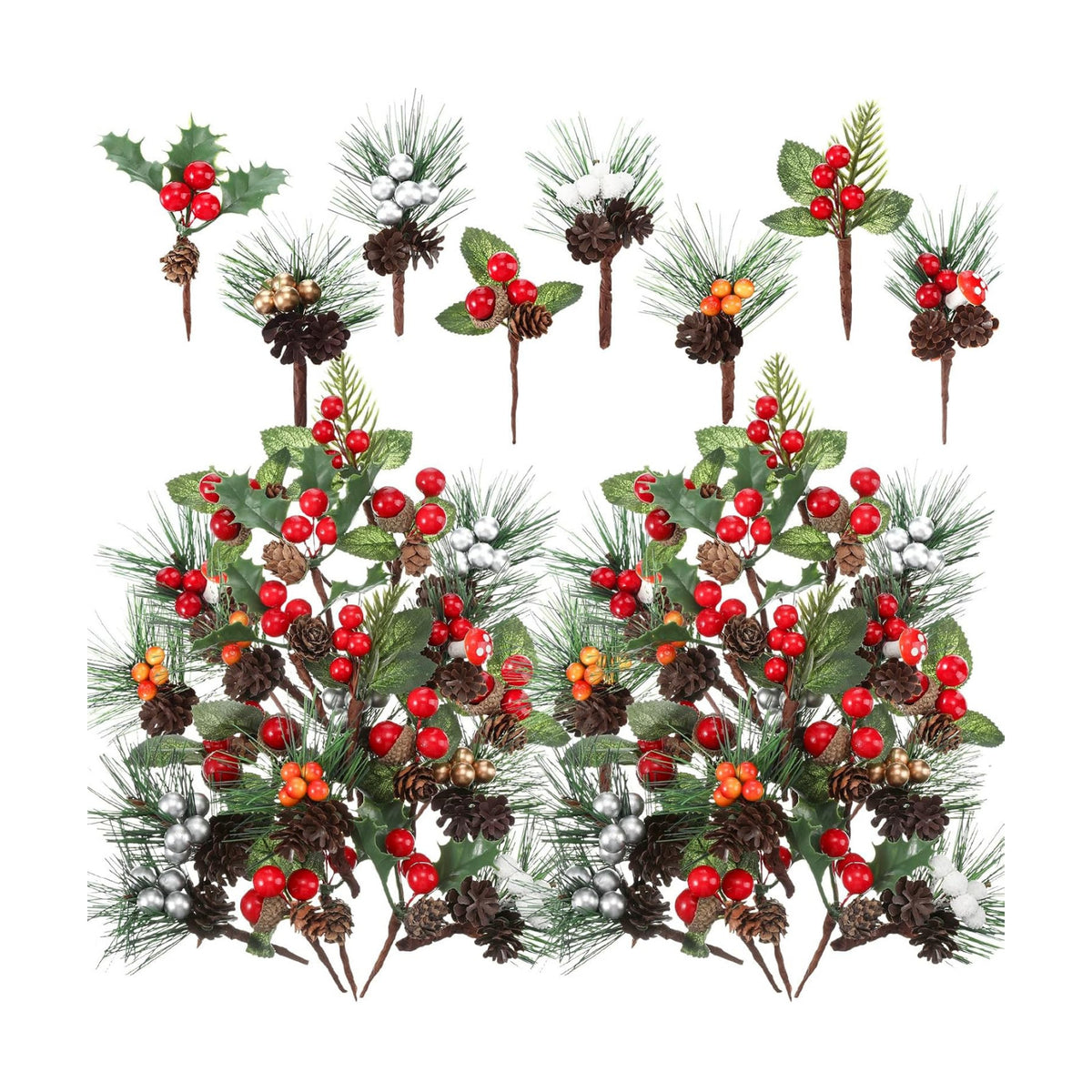 Panelee 48 Pcs Christmas Picks for Crafts, Xmas Floral Picks and Sprays