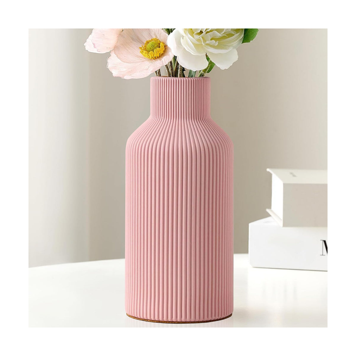Mfacoy Ceramic Flower Vase, Minimalist Decor, Modern Home Decorative Vase, 8 in Small Pampas Grass Vases For Kitchen, Bedroom, Office, Living Room, Bathroom, Shelf Centerpiece Table Decorations (Pink)