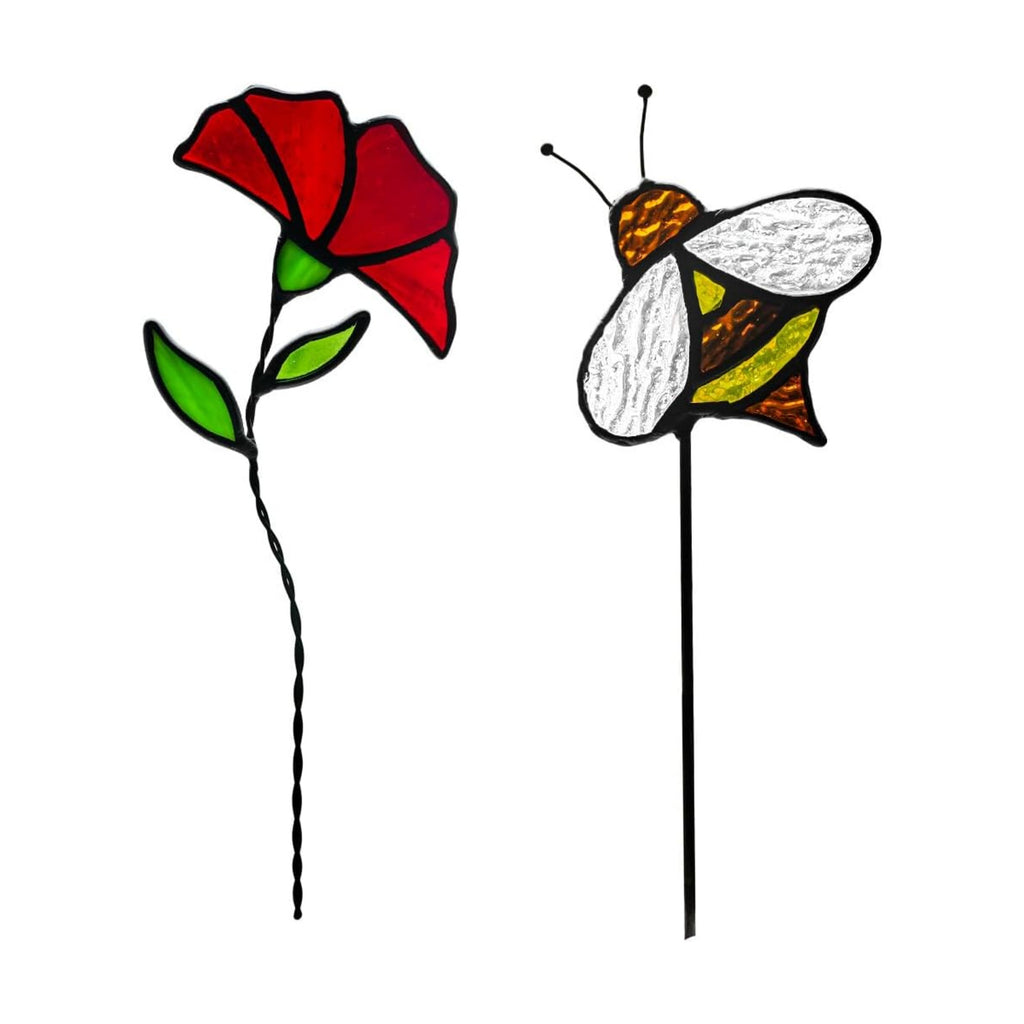 Bee Stained Glass Suncatcher For Window, Carnation Flower Decor Stained Glass Insert In Pots, Housewarming Gifts, Fake