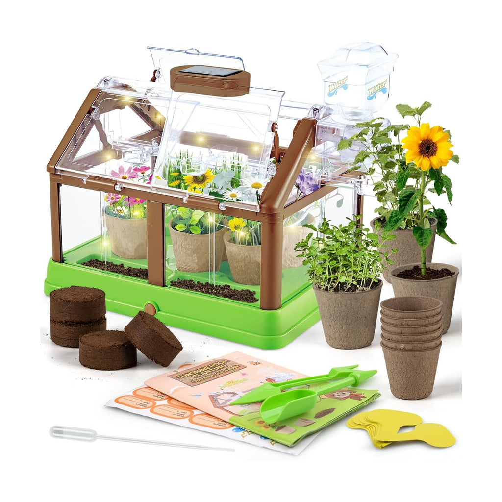 Kids Plant Growing Kit - Kids Greenhouse & Flower Growing Kit with Upgraded Irrigation & Grow Light – Perfect Gardening
