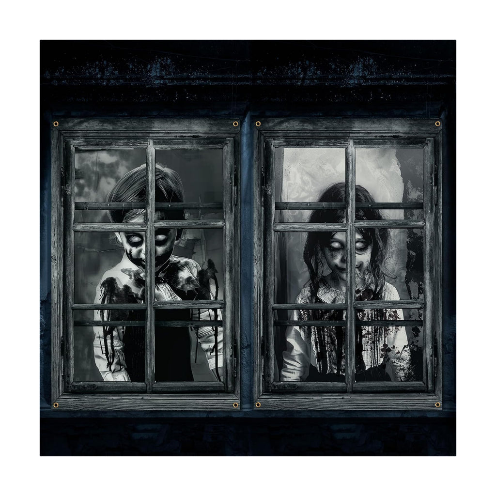 Newwiee 2 Pcs Scary Halloween Curtain Window Silhouette Cover Gothic Horror