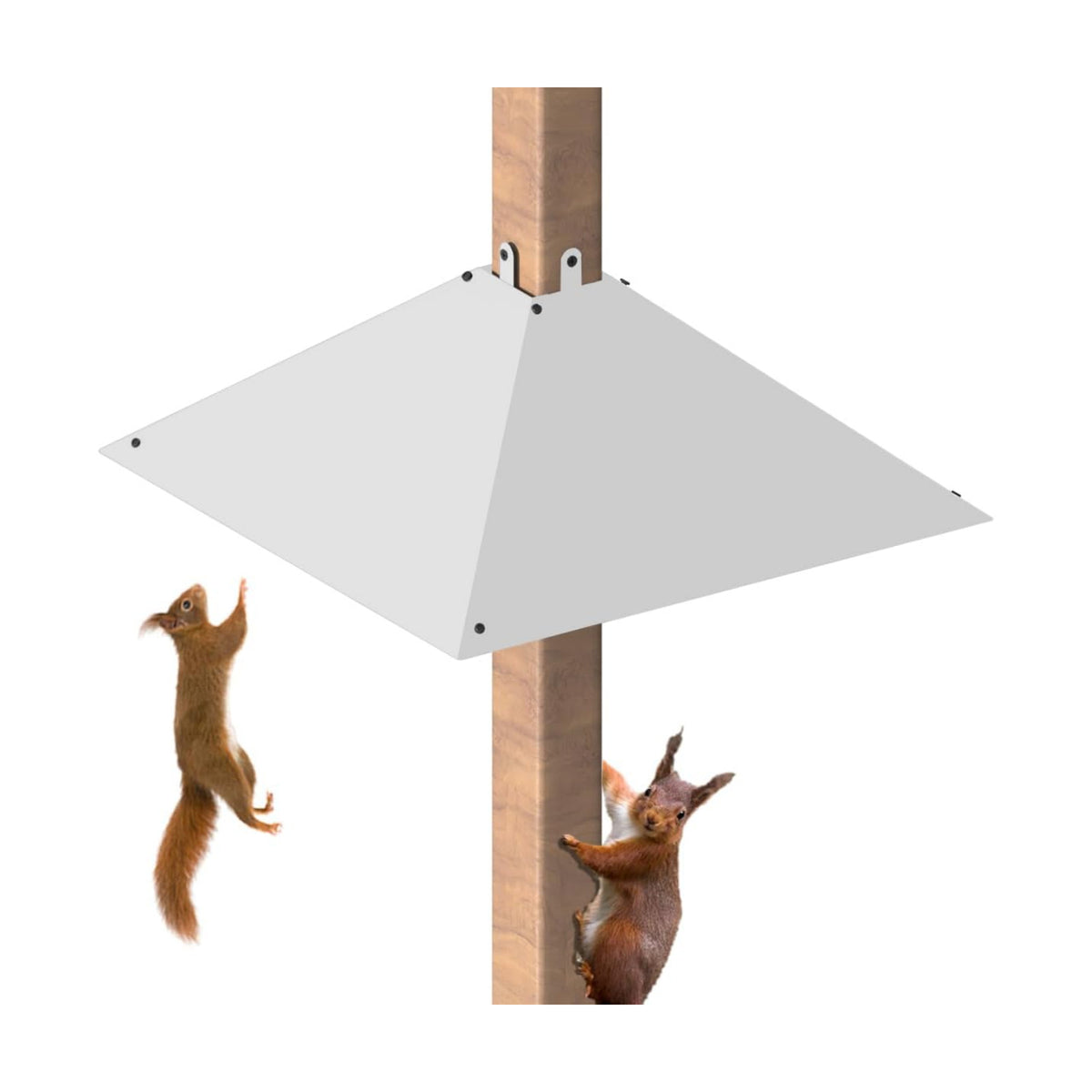 Metal Squirrel Baffle for 4x4 Post, Outside Wooden Pole Mount Squirrel Guards for Bird Feeders, 17 Inch Squirrels Deterrents Stopper to Deter Racoons, White, 1pcs, (Patented No.: D1069260)