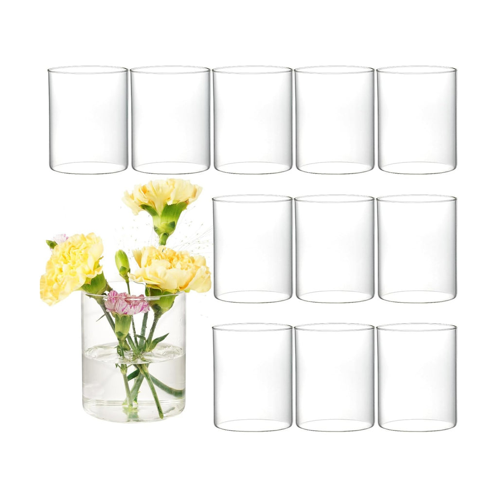 12pcs Glass Cylinder Vases for Centerpieces - 4 inch Clear Glass Flowers Vases Bulk, Hurricane Candle Holders Floating Candle Vases for Table Centerpiece Formal Dinners Home Decor