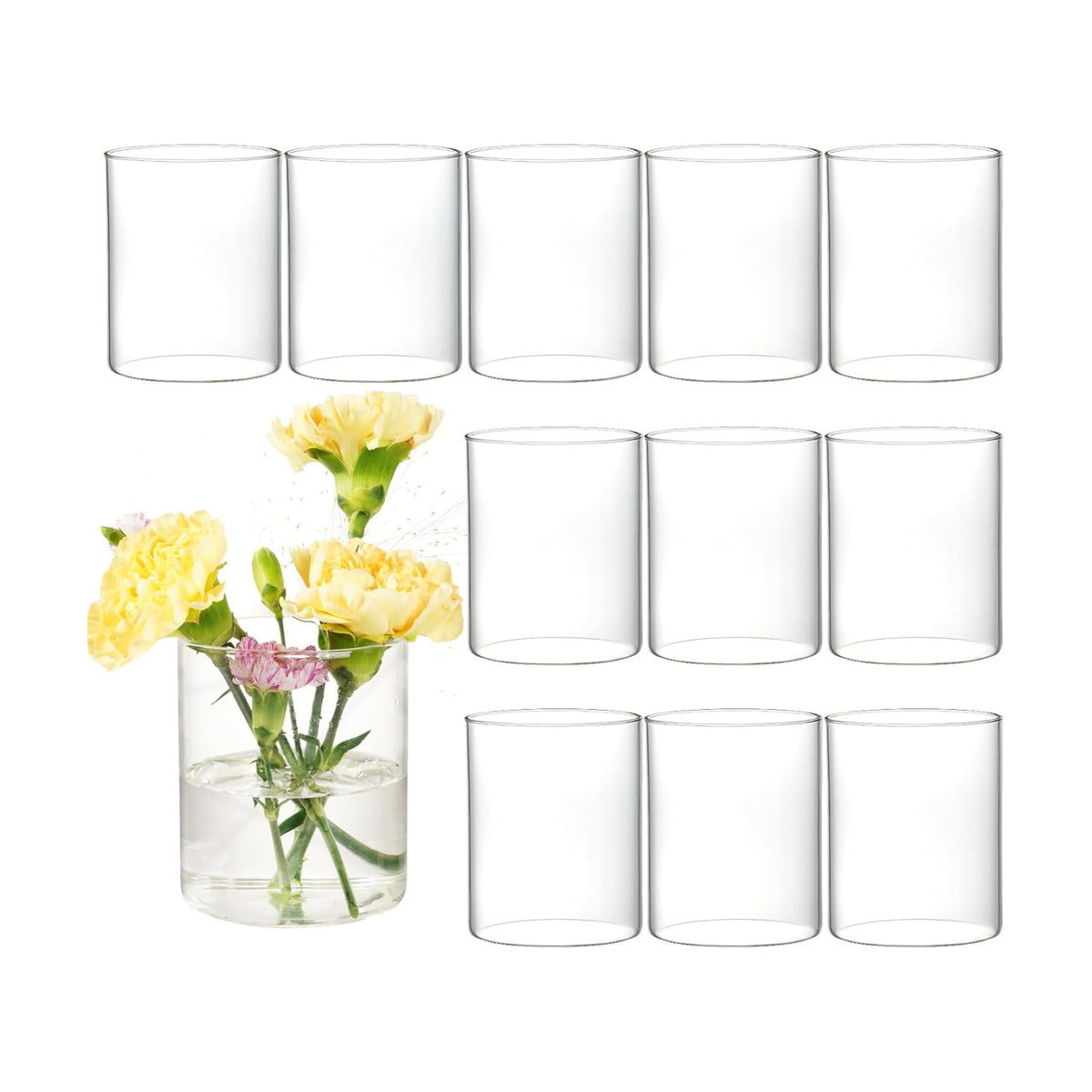 12pcs Glass Cylinder Vases for Centerpieces - 4 inch Clear Glass Flowers Vases Bulk, Hurricane Candle Holders Floating Candle Vases for Table Centerpiece Formal Dinners Home Decor