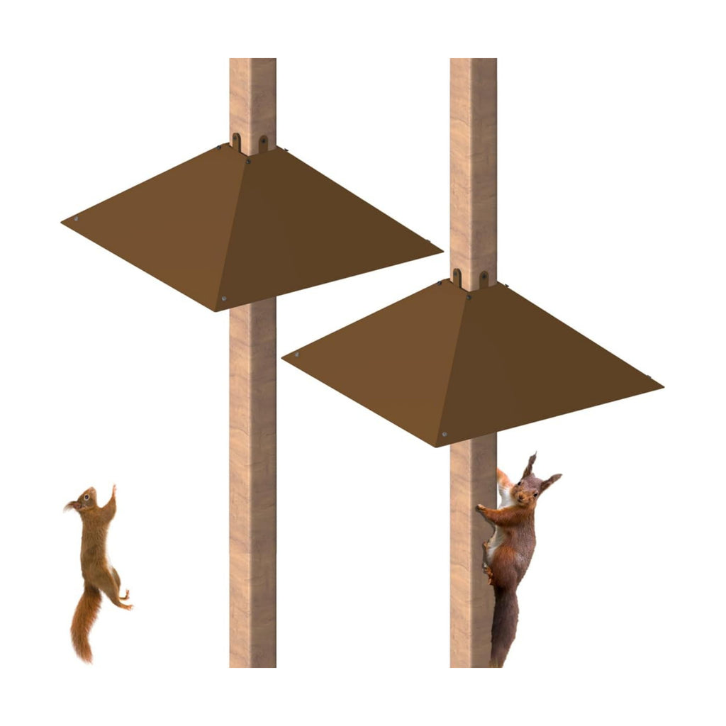 Metal Squirrel Baffle for 4x4 Post, Outside Wooden Pole Mount Squirrel Guards for Bird Feeders, 17 Inch Squirrels Deterrents Stopper to Deter Racoons, Brown, 2pcs, (Patented No.: D1069260)