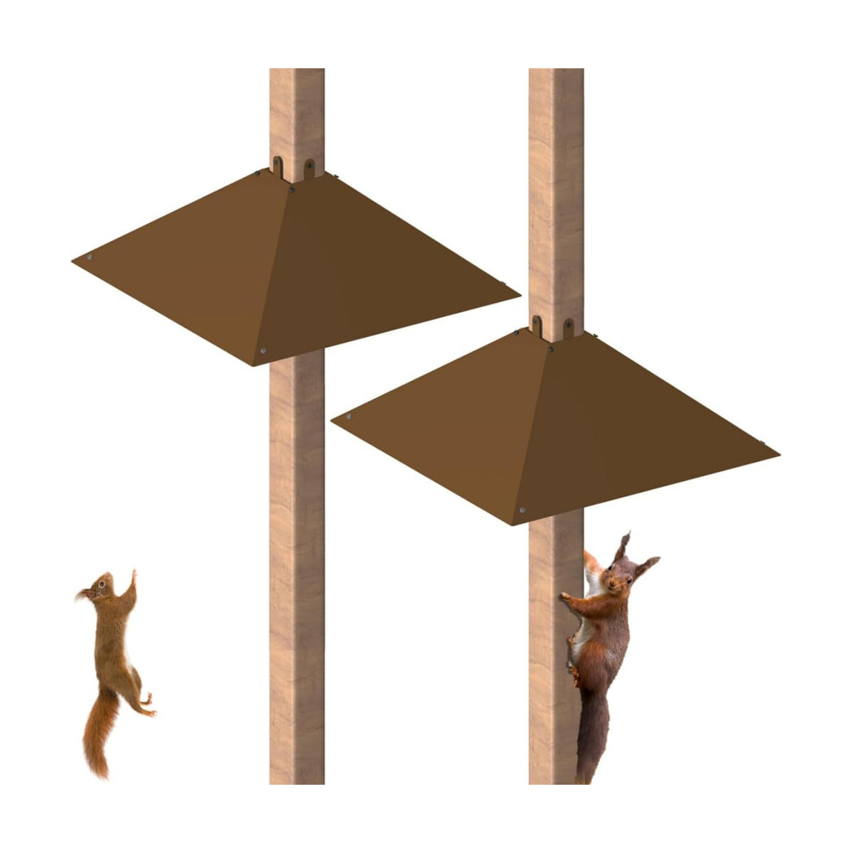 Metal Squirrel Baffle for 4x4 Post, Outside Wooden Pole Mount Squirrel Guards for Bird Feeders, 17 Inch Squirrels Deterrents Stopper to Deter Racoons, Brown, 2pcs, (Patented No.: D1069260)