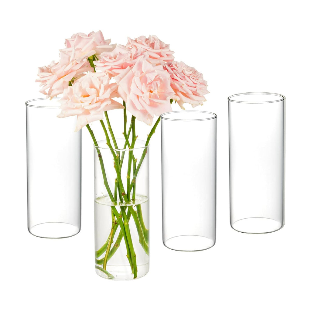 4pcs Glass Cylinder Vases for Centerpieces - 8 Inch Tall Glass Vases for Flowers, Hurricane Candle Holders Floating Candle Vase for Table Centerpiece Formal Dinners Home Decor