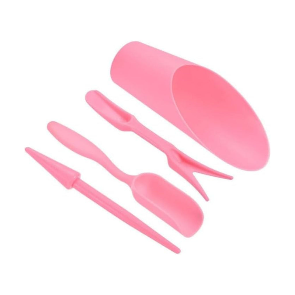 4 Pcs Pink Set Mini Garden Soil Spoon Plastic Planting/Transplanting Garden Tool Set Indoor Mini Garden Plant Care Shovel Soil Cup Bucket Shovel Transplanting Tool Gardening Shovels