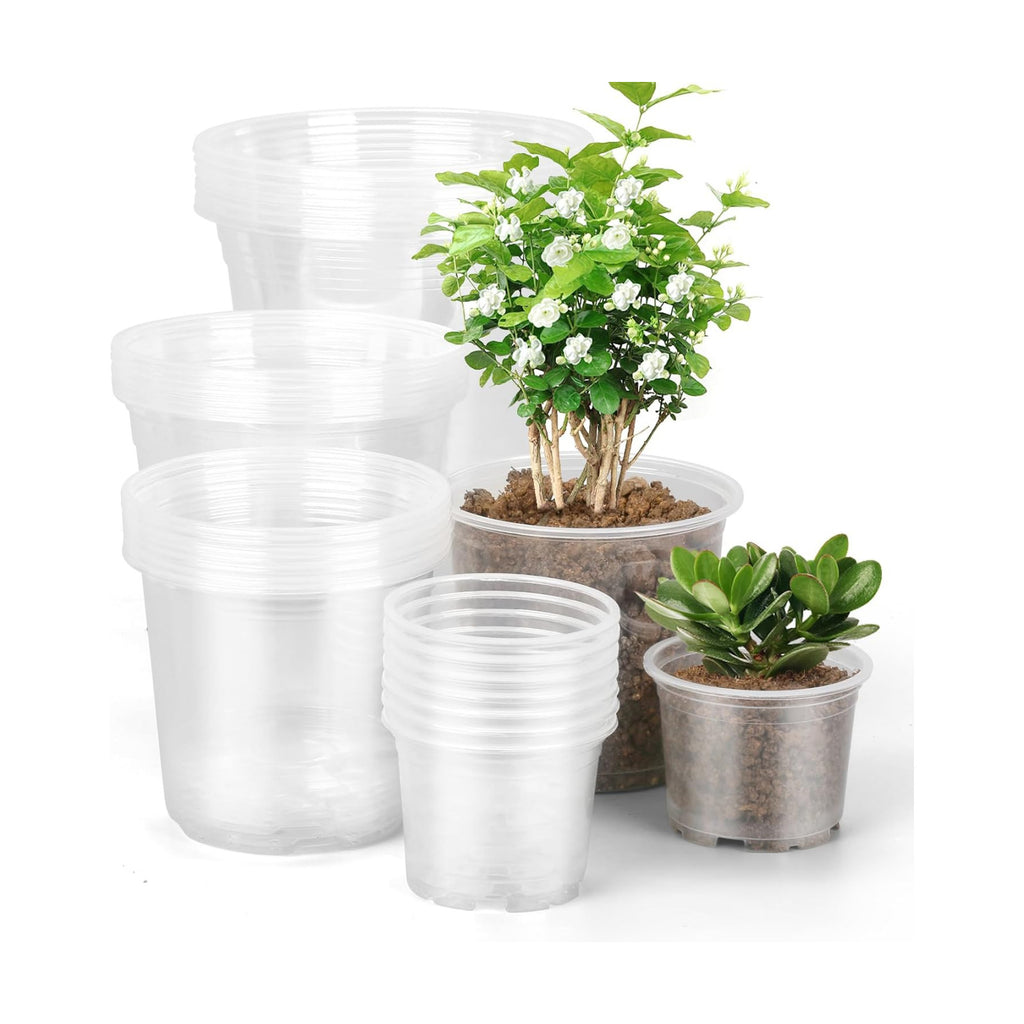 OUPSAUI 28 Pack 4/5/6/7 Inch Clear Nursery Pots for Plants with Drainage Holes, Clear Plastic Seedling Flower Plant Pot