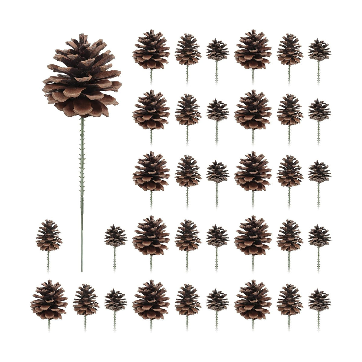 36 PCS Pine Cones 3 Sizes Christmas Pine Cones with Green Picks Pinecone Ornaments for Christmas Tree Wreath Garland Crafts Thanksgiving Fall Home Decor