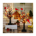 Realspring 2 Pcs Vintage Glowing Tree with Cardinals Christmas Lighted