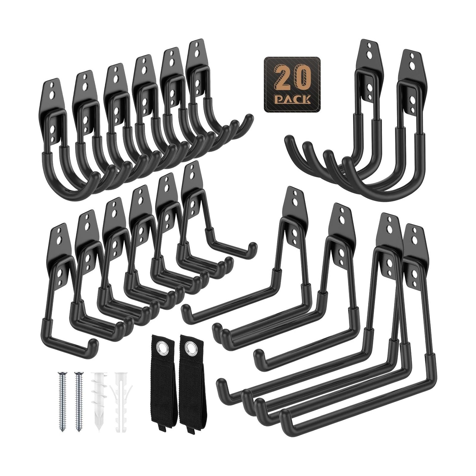 Heavy Duty Garage Hooks for Storage & Hanging Items, 20-Pack | for Hanging Bikes, Hoses, Ladders, Ropes, Garden Tools;