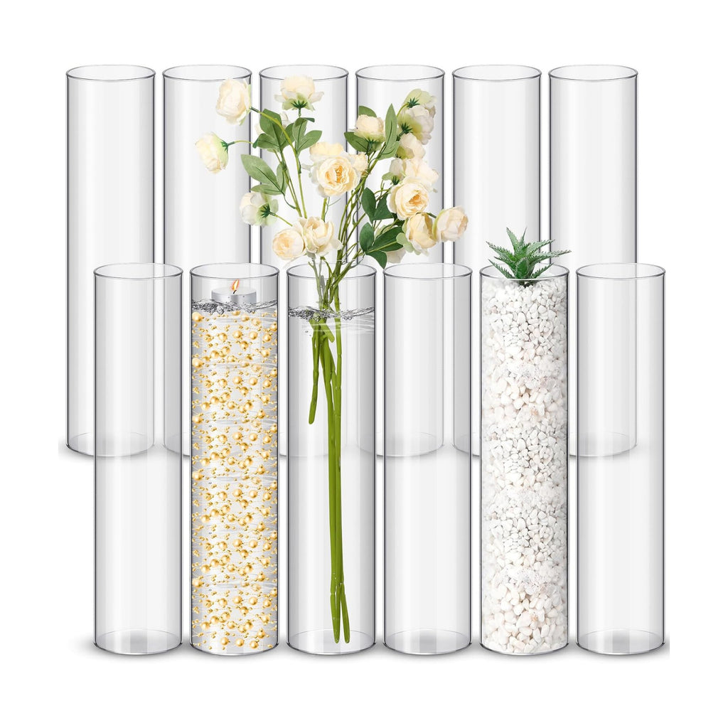 Nuogo 12 Pcs Clear Acrylic Cylinder Vases Wedding Centerpieces,12 Inch