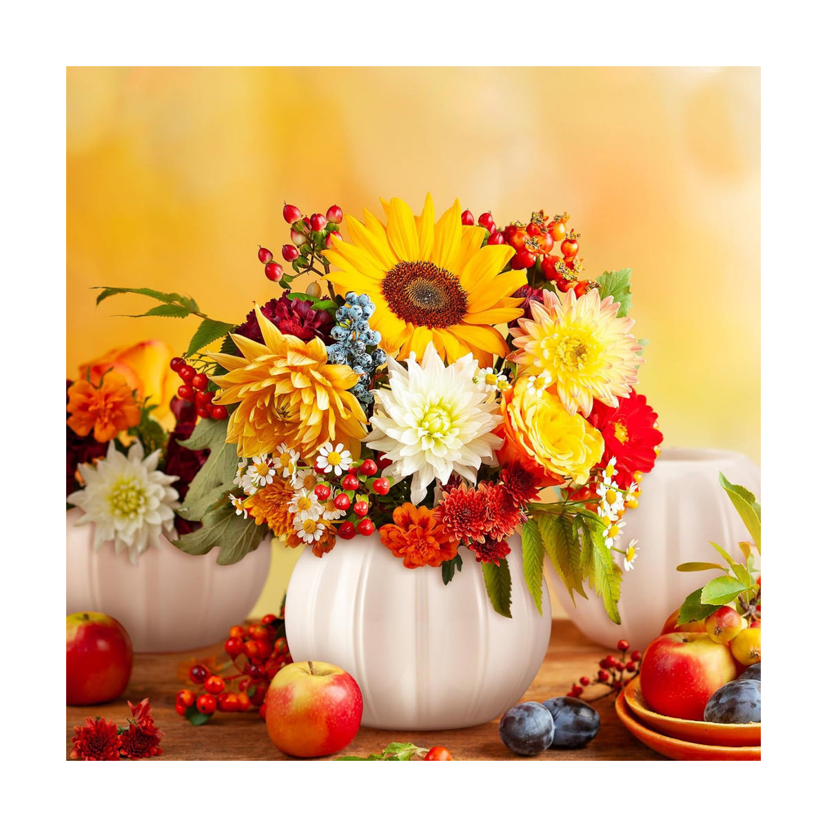 Sieral 3 Pcs Ceramic Pumpkin Vase 5.5" White Pumpkin Table Decor Fall Vase