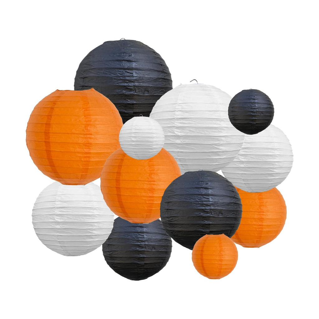 BEISHIDA Black Orange White Paper Lanterns 6/8/10/12Inch Round Chinese Lamp