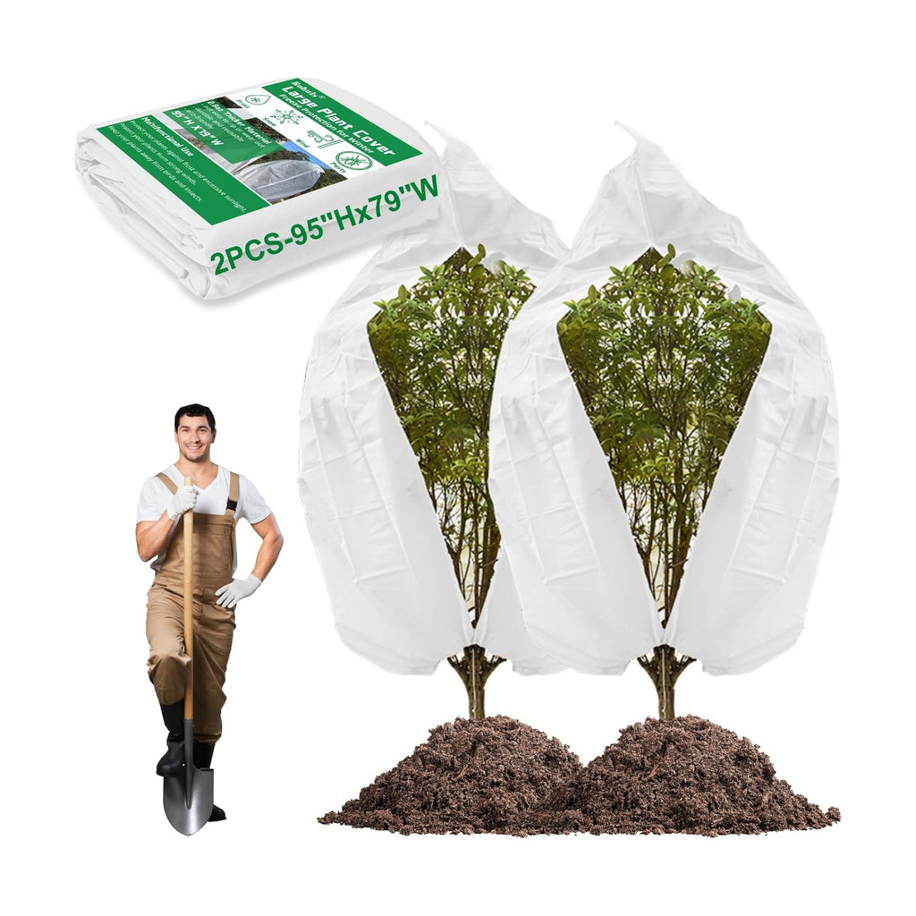 Rohuis Plant Covers Freeze Protection Winter, 2 Packs 95" Hx79 W 2.82oz Huge Tree Blankets Frost Cloth for Outdoor