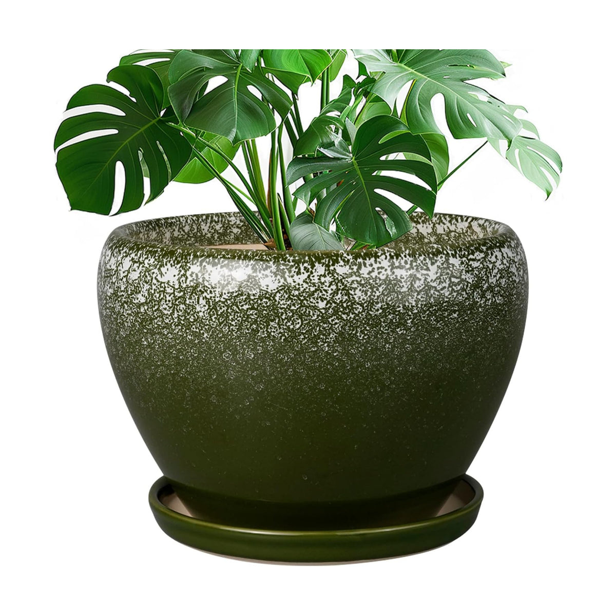 Ceramicfor 10 Inch Planter Pot, Ceramic Pots for Plants, Dark Green
