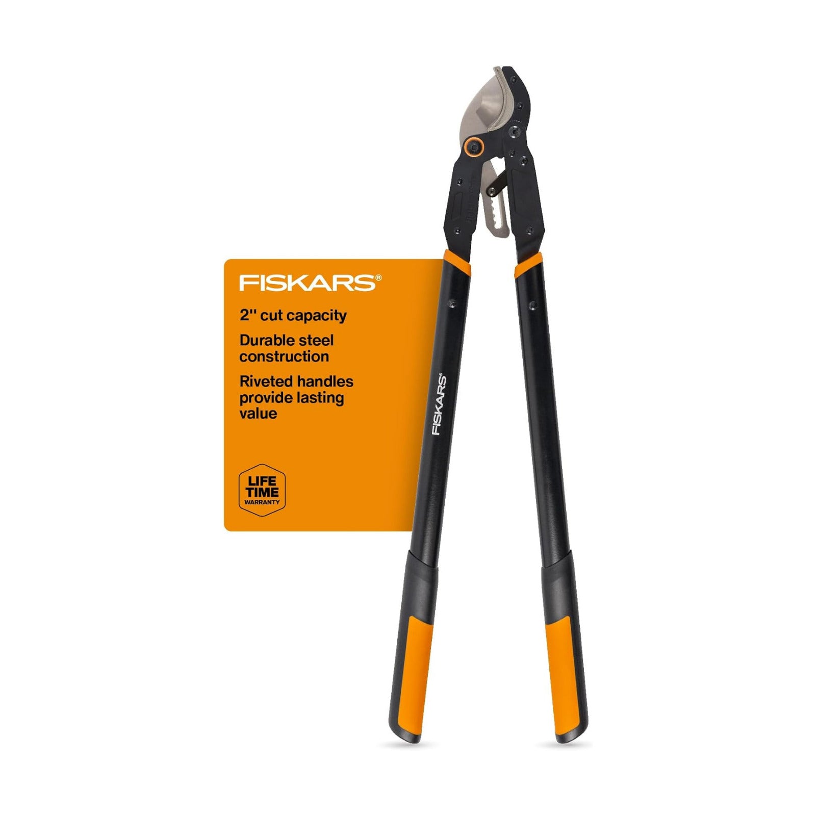 Fiskars 32" Ratchet Drive Garden Anvil Loppers, 2" Cut Capacity | Heavy-Duty Tree Trimmer for Thick, Dry, Dead