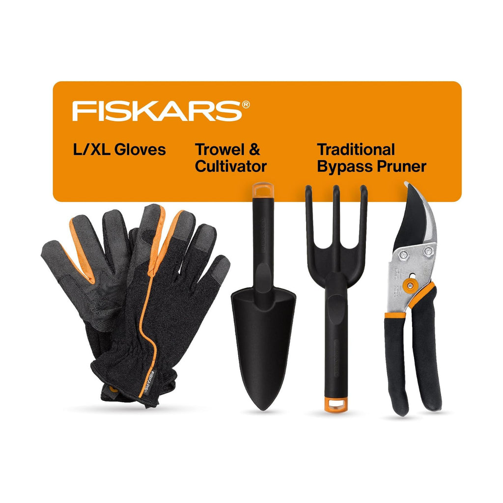 Fiskars 4-Piece House Plant Starter Tool Gift Set, Plant Care Accessories Set for Indoor Gardening and Potting, Pruning