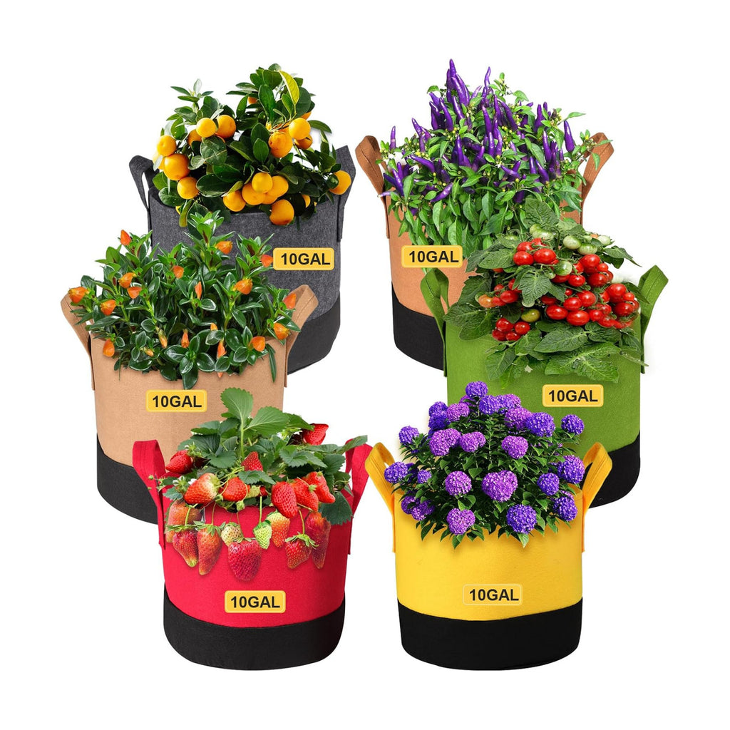 Grow Bags 10 Gallon,6 Pack Fabric Plant Pots with Handles Planter Bag for Outdoor Garden Planting Vegetables Flowers