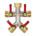 Hose Splitter 4 Way, High Flow Garden Hose Splitter, 3/4” Ght Inlet Brass Heavy Duty Hose Converter, Full Flow water 4