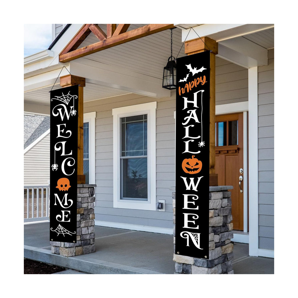 Halloween Porch Banners Happy Halloween Welcome Front Door Decorations