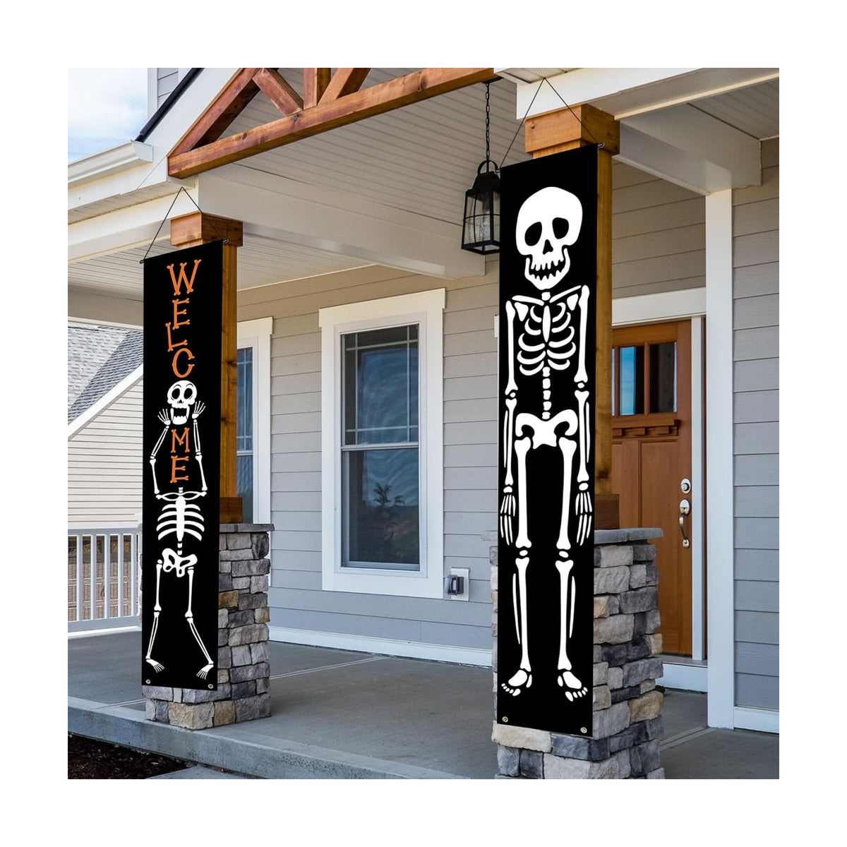 Halloween Porch Banners Skull Skeleton Welcome Front Door Decorations