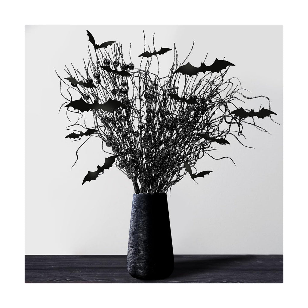 16 Pcs Artificial Halloween Branches Picks, Fake Black Bat Branches Picks