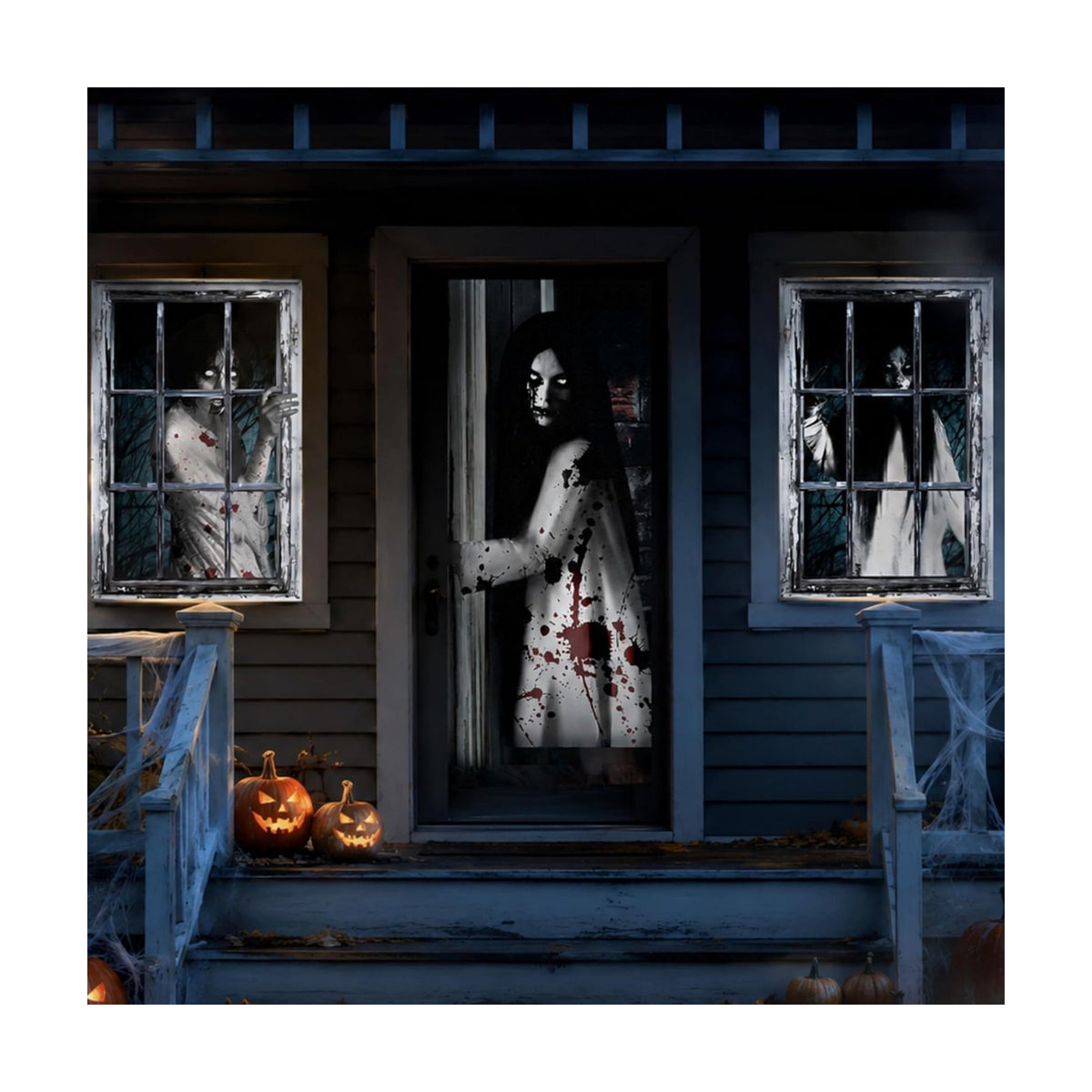 Fanfanwin 3 Pcs Halloween Door Window Cover Set Scary Decor, Female Ghost