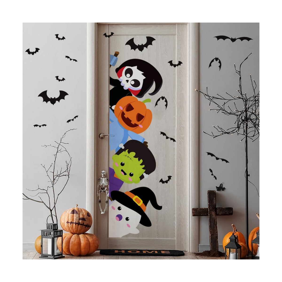 44.88 x 15.75 Inch Large Halloween Door Sticker Green Monster Wall Decal