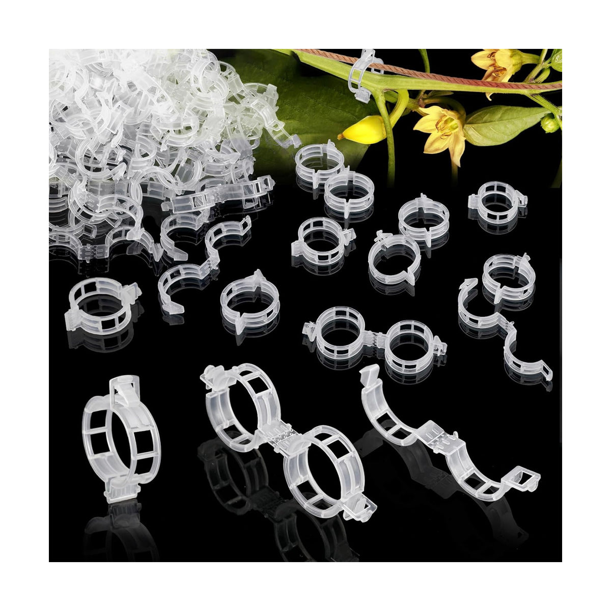 200Pcs Secured Plant Support Clips - Tomato Clips for String Trellis, Grape Vine Grid Clamp for Garden Netting Climbing Plants, Fixing Stem and Vine (White)